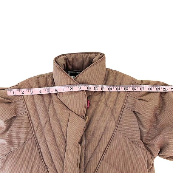 Vintage J. Gallery Down Coat size PM Burgandy & Cream pinstripe Long - Picture 4 of 16